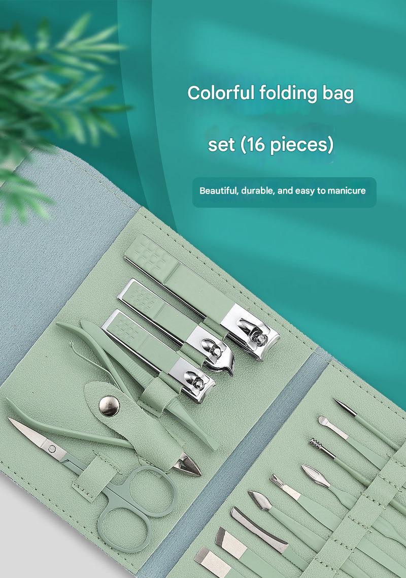 16-Piece Nail Clippers & Pedicure Set – Stainless Steel, Folding Bag Included