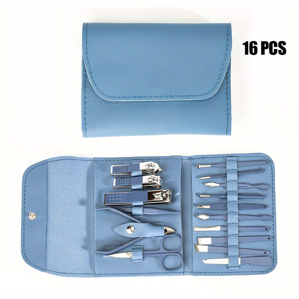 16-Piece Nail Clippers & Pedicure Set – Stainless Steel, Folding Bag Included