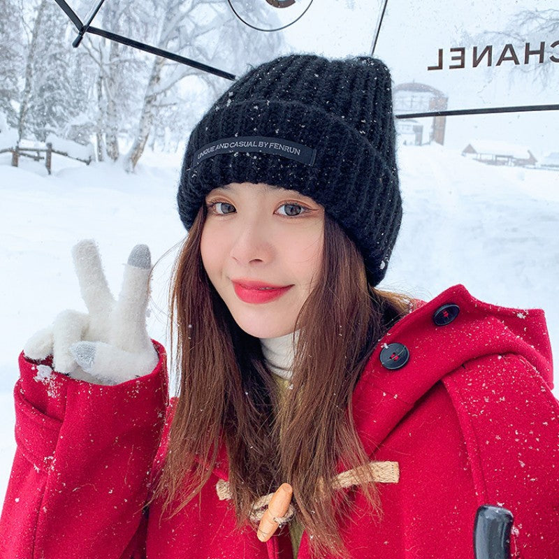 Women's Autumn And Winter Thickening Wool Blend Knitted Hat